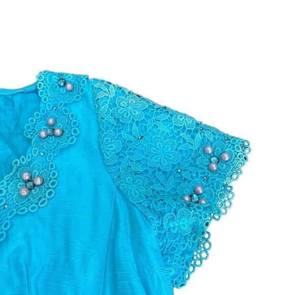 Alfred Werber of Saint Louis Vintage Dress Rhinestone Pearls Lace - Picture 4 of 6